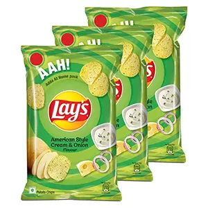 Lay's Potato Chips - American Style Cream & Onion Flavour 90g/100g/104g(Pack of 3) (Weight May Vary)