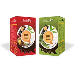 Chaizup Instant Cardamom and Masala Premix Tea - Karak Ready to Drink Chai with Low Sugar | Masala and Elaichi Flavoured Tea | Instant Premix Tea| Masala Tea Powder | Combo Pack (10 * 2)