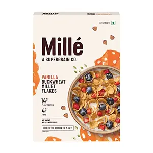 Mille Vanilla Buckwheat Breakfast Flakes | | No Refined Sugar | Gluten Free | Kuttu Atta | High Plant Protein | Low Carbs | Low GI Millet Grain | Naturally Cholesterol Free| 450 grams