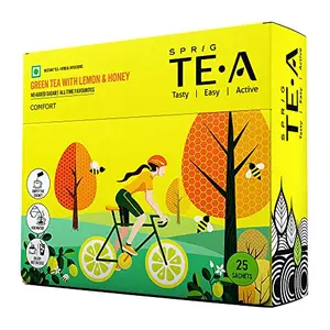 SPRIG TE.A Green Tea with Lemon & Honey | Fully Soluble Green Tea | The Comfort Green Tea That Lifts Spirits | Experience The Zingy Aroma |( Pack of 25 x 0.7g each )