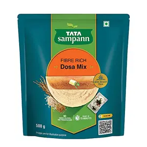 Tata Sampann Fibre Rich Dosa Mix | Ready to Cook Breakfast Mix | Ready in 15 Minutes | Golden Crispy & Tasty Dosas | Instant Dosa Batter| 500 g