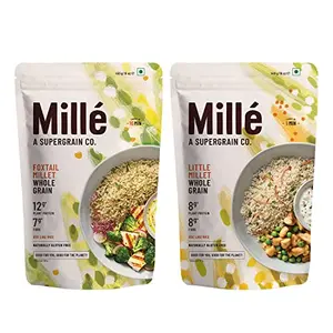 Mille Foxtail Millet and Little Millet Whole Grains Combo | Gluten Free | No Chemicals | High Plant Protein and Fibre | Millet Rice | Vegan | 100% Whole Grain | 450g Pack of 2