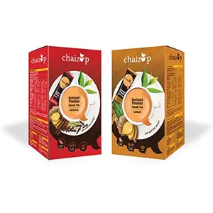 Chaizup Instant Ginger and Masala Premix Tea - Karak Ready to Drink Chai with Low Sugar |Aromatic and Flavoured Tea | Instant Premix Tea| Masala Tea Powder | Combo Pack (10 * 2)