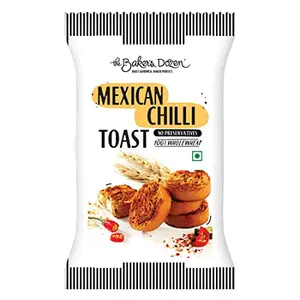 The Baker's Dozen 100% Wholewheat Mexican Chilli Toast | Flavoured with Spicy Mexican Chilli | Mexican Chili Infused Wholewheat Delight | No Preservatives | Healthy Munching Option | Pack of 1 | 75g