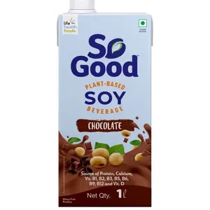 So Good Plant Based Soy Beverage Chocolate 1 L| Lactose Free | Gluten Free | No Preservatives | Zero Cholesterol | Dairy Free |NON GMO Soybean | Source of Calcium & Vitamins