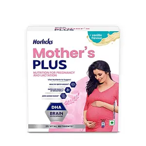 Horlicks Mother's Plus Vanilla 200g Refill No Added Sugar | Protein Powder for Pregnancy Breastfeeding | Health Drink with DHA for Brain Development