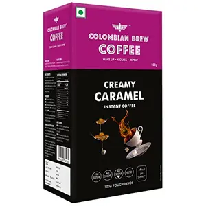 Colombian Brew Creamy Caramel Instant Coffee Powder No Sugar Vegan 100g