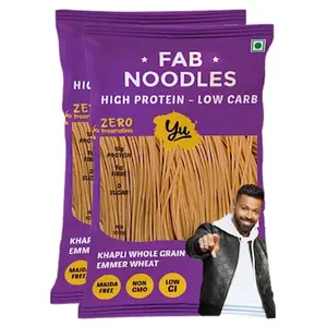 Yu - Fab Noodles - Low Carb & High Protein - Zero Maida & Made Using Special Grade Atta - Not Fried Healthy Noodles - No Preservatives & 100% Natural - Just Boil - Ready in 5 mins - Servies 6 - 300g (Pack of 2)