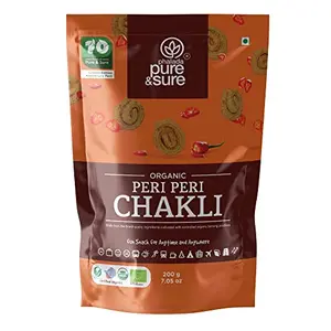 Pure & Sure Organic Peri Peri Chakli Snack Delicious Chrunchy Namkeen and Snacks Ready to Eat Snacks Cholesterol Free No Trans Fats No Preservatives Pack Of 1 200gm