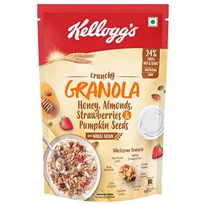 Kellogg's Crunchy Granola Honey Almonds Strawberries & Pumpkin Seeds 450g | 24% Fruit Nut & Seeds Baked Multigrain | Source of Fibre | Breakfast Cereal
