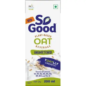 So Good Plant Based Oat Beverage Unsweetened 200ml | Lactose Free | No Added Sugar |Gluten Free | No Preservatives | Zero Cholesterol | Dairy Free| Source of Calcium & Vitamins
