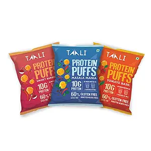 Taali Jowar & Protein Puffs | 60 gm (Pack of 3) | Tomato Basil Masala Mania Smoky Barbeque | Healthy Roasted Tasty Snacks Ready to eat | 100% Veg. Gluten free products No Cholesterol No Trans-Fat