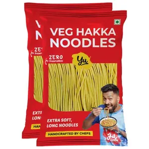 Yu - Veg Hakka Noodles - Extra Long & Extra Soft - Not Fried & No Palm Oil - Zero Preservatives & 100% Natural - Just Boil - Ready in 5 mins - Serves 6-300g - (Pack of 2)