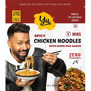 Yu - Instant Chicken Noodles with Real Chicken Pieces Vegetables Gravy Chilli Oil & Non Fried Noodles - No Preservatives - 100% Natural - Ready To Cook 5 mins Hakka Noodles - 100g