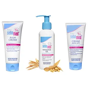 Sebamed Baby Cream Extra Soft 50m & Baby Rash Cream 100ml |Ph 5.5|Panthenol & Allantoin|Clinically tested & Baby Massage Oil 150ml| Contains Soya Oil & Vitamin F