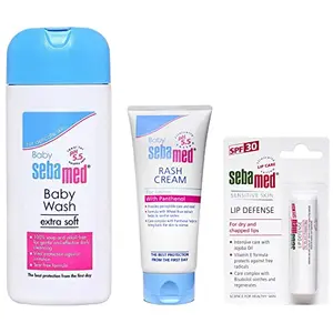 Sebamed Baby Rash Cream 100ml |Ph 5.5|Panthenol & Allantoin|Clinically tested & Sebamed Lip Defense 4.8 gm|For dry and chapped lips|With SPF 30| With Jojoba Oil and Vitamin EBaby Sebamed Gentle Wash