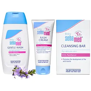 Sebamed Baby Rash Cream 100ml |Ph 5.5|Panthenol & Allantoin|Clinically tested & Sebamed Baby Cleansing Bar 150g | With Panthenol|No tears & Soap Free bar| For Delicate skinBaby Sebamed Gentle Wash