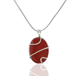 Reiki Crystal Products Red Jasper Natural Stone Pendant Wire Wrapped Oval Pendant Semi Precious Stone Pendants for Unisex