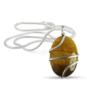 Reiki Crystal Products Tiger Eye Natural Stone Pendant Wire Wrapped Oval Pendant Semi Precious Stone Pendants for Unisex