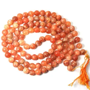 Peach Moonstone Mala Natural Crystal Stone 8 mm 108 Round Bead Jap Mala for Reiki Healing and Crystal Healing Stone (Color : Peach)