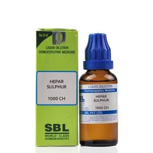 SBL Hepar Sulphur 1M (1000 CH) (30ml) Eruptions Swellings Chapped Lips Ear Pain Ulcers Cripples Nails