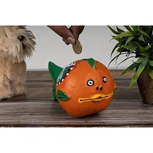 Karru Krafft Potchitra Painted Clay Piggy Bank for Money and Coins |Terracotta Coin Bank| Mitti ka Gullak| Terracotta Clay Gullak/Terracotta Money Bank - Gift Items for Kids & Adults (Red)