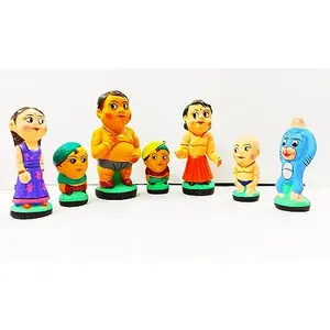 KARRU KRAFFT Terracotta Eco-Friendly Clay Chota Bhim Characters Set of 7 for Children Toy Indian Toy Home Decoration & Return Gifts