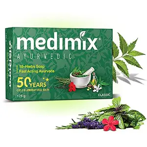 Medimix Herbal Handmade Ayurvedic18 Herb Soap for Healthy and Clear Skin 125 Gram (Pack of 12)