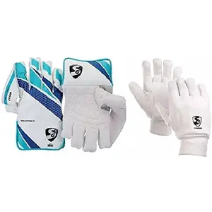 SG Combo of Two one Pair of 'Club' Cricket Wicket Keeping Gloves and one Pair of 'League' Inner Gloves (Men's) Cricket Kit