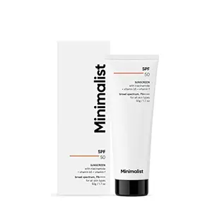 Minimalist Cream Sunscreen SPF 50 Lightweight with Multi-Vitamins No White Cast Broad Spectrum PA ++++ Acne Safe for Unisex 50g