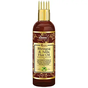 Oriental Botanics Bhringraj & Amla Hair Oil With Comb Applicator 200ml - Promotes Healthy Voluminous & Smooth Hair