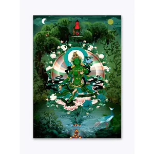THANGKA PAINTING Thangka Canvas Painting | Tara Goddess On Pink Flower | Buddhism Art| Traditional Art Painting for Home dcor|Size - 13X9 Inches.h377