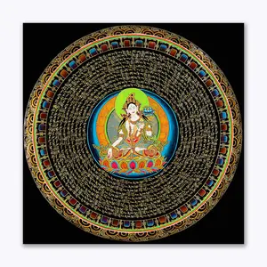 THANGKA PAINTING Thangka Canvas Painting - Traditional Art - Goddess Tara In A Golden Sky - Tribal Paintings