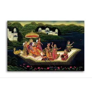 THANGKA PAINTING Rajasthani Phad Art Canvas Painting | Radha Krishna in Love | Traditional Art Unframed painting for Home dcor|size - 36X24 Inches.l168