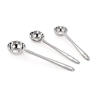 Mamta Creations Stainless Steel Deep Ladle | Soup/Milk Ladle/Karchi | Cooking and Serving Spoon for Kitchen (Pack of 3 Deep Ladle)
