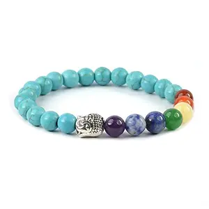 Crystu Turquoise Synthetic Bracelet 7 Chakra with Buddha Head Crystal Stone Bracelet for Reiki Healing and Crystal Healing Stones (Color : Multi)