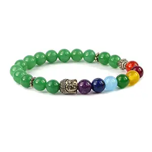 Crystu Natural Green Jade Bracelet 7 Chakra with Buddha Head Crystal Stone Bracelet for Reiki Healing and Crystal Healing Stones (Color : Multi)