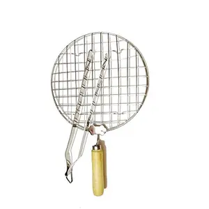 Combo Set of Stainless Steel Round Stainless Steel Wire Roaster/Roti Grill Rack with Stainless Steel Tong Wire Roaster Roasting Net Stainless Steel Papap Jali/Roti Grill Rack with Steel Tong/Chimta