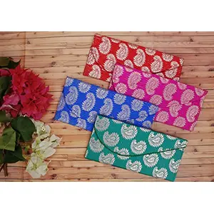 Saudeep India Premium Raw Silk Fabric Brocade Design Money Gift Envelopes for Wedding/Marriage/Birthday(Assorted Colors) (Pack of 20)