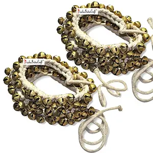 Prisha India Craft Kathak Ghungroo Pair (100+100) (12 No. Ghungroo) Bells Tied with CottonÂ Cord Indian Classical Dancers Anklet Musical Instrument