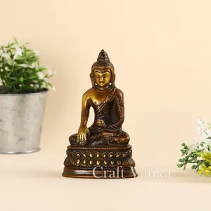 BUDDHA TIBETAN RELIGIOUS GOODS Brass Buddha Statue with Sacred Kalash Decorative Shakyamuni Gautam Buddhist Medicine Figurine(Size 4.5 x 3 Inches Bronze Finish)