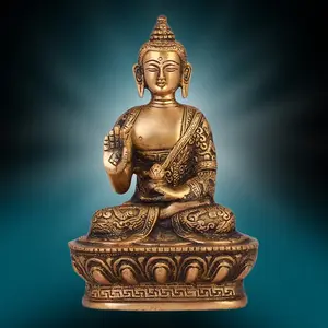 BUDDHA TIBETAN RELIGIOUS GOODS Brass Buddha Idol Hand Crafted Lifestory Buddha Statue Fine Carving Religious Idol Antique Brass Sculpture Vintage Decorative in Brass Valuable Collection Rustic Finish 7"