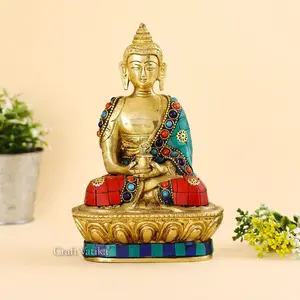 BUDDHA TIBETAN RELIGIOUS GOODS Brass Dharmachakra Buddha Statue Tibetan Shakyamuni Lotus Sitting Sculpture Fengshui Home Dcor Showpiece