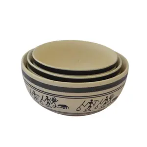 JAIPUR BLUE POTTERY microwave safe bowl | serving bowl set | oven bowl set microwave | mixing bowls for kitchen | microwave safe utensils mixing bowl for cake batter | Handmade gifts | Warli Painting White 1000 750 500 ML