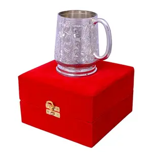 RAJASTHANI METAL HANDICRAFTSSilver Plated Decorative Coffee/Tea Mug and Decorative Purpose with Velvet Box- Set of 1 Pcs