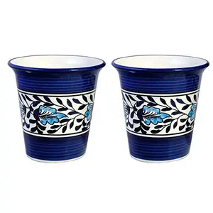 JAIPUR BLUE POTTERY Ceramic Plant pots for Living Room & Balcony Painted Indoor Planter pots Set of 2 Blue Pottery Bonsai pots Blue