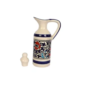 JAIPUR BLUE POTTERY Ceramic Oil dispenser with lid for Kitchen | Oil Bottle for Cooking Oil Vinegar | Blue Pottery Set of 2