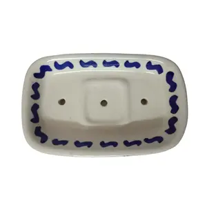 JAIPUR BLUE POTTERY Ceramic Soap Holder Stand for Bathroom & Kitchen | soap case Holder Stand 6 Inch Blue & White