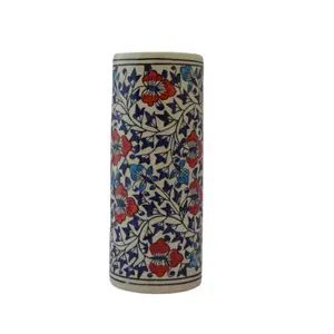 JAIPUR BLUE POTTERY Decorative Ceramic Pipe Flower Vase for Living Room | 8 inch Long Vase | Handmade Flower Vase Ceramic Multi Color