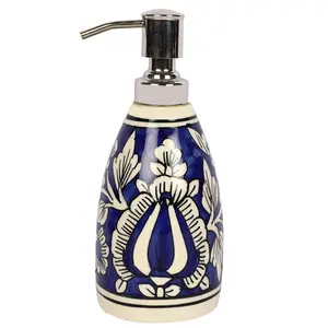 JAIPUR BLUE POTTERY soap dispenser for bathroom | hand wash dispensers pump | liquid soap dispenser for kitchen sink Wash basin | shampoo dispenser for bathroom | Handmade gifts 100% hand painted with Steel cap |